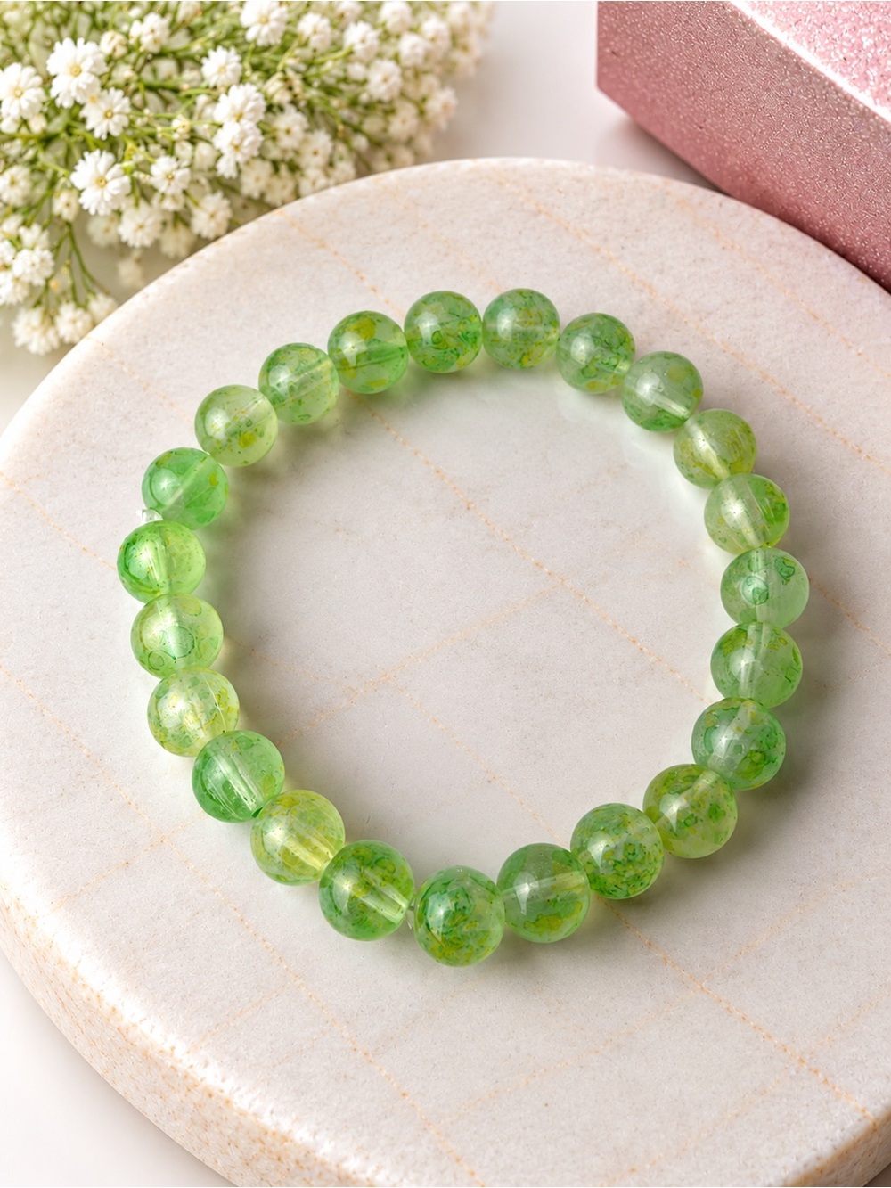 Green Bead Stretch Bracelet - Women Jewelry